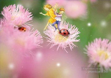 オリジナルフェアリーエンジェル Painting - てんとう虫と遊ぶ妖精 オリジナル